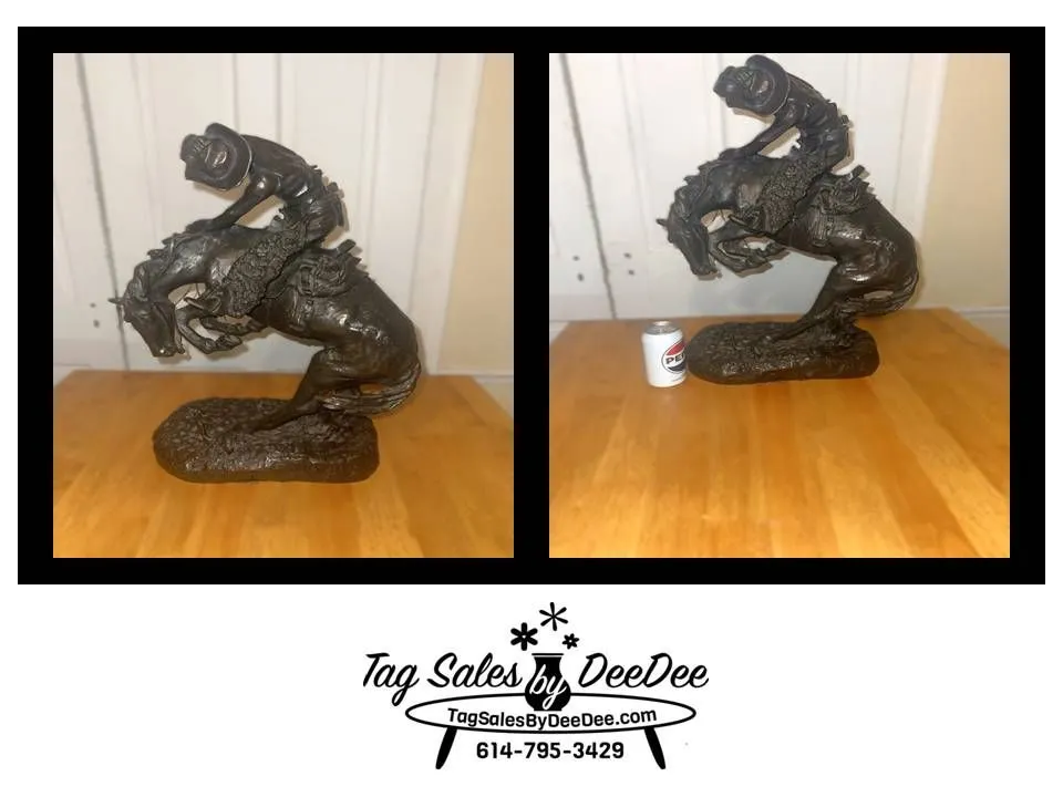 HUGE Frederic Remington bronze-cowboy-horse-rattlesnake-23 inches high