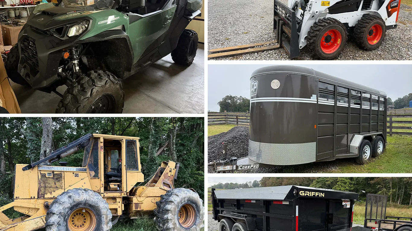 Former FM Construction Complete Liquidation Auction Bobcat T76 & S590 Skid Steers, Can-Am Commander, Trailers, Tractor, Log Equipment, Tools & More (