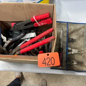 Assortment of snap ring pliers, riveters, chisel’s etc