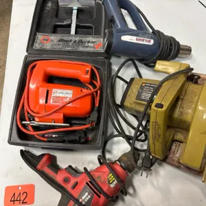 Jig saw, circular saw, drill and heat gun