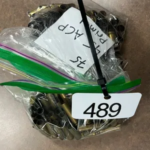 75 PIECES OF 45 ACP BRASS PRIMED, 38 PIECES OF 44 REM. MAG BRASS, 137 PIECES OF 30 M2 CARBINE BRASS