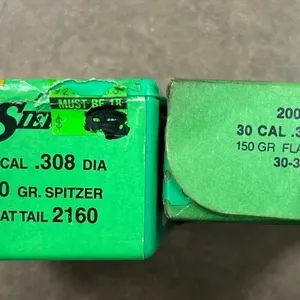 57 PIECES OF 180 GR. 30 CAL. SIERRA SPRITZER LEADS, 80 PIECES OF 150 GR. 30 CAL. SIERRA FLATNOSE LEADS