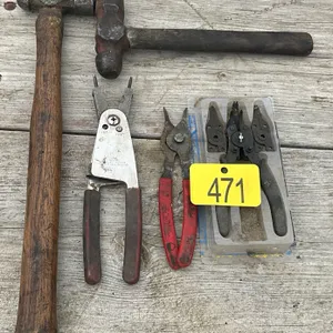 Two hammers and assorted snap ring pliers