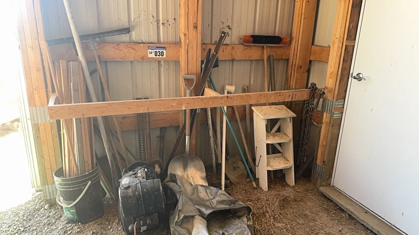 Kohler 14HP Engine, Jack All, Grain Sample Scoop, Floor Squeegee, Misc Tools