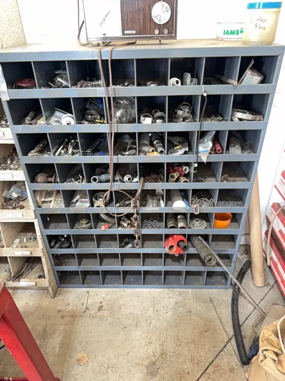 Grey Metal 72 Hole Bolt Bin & Misc. Hardware