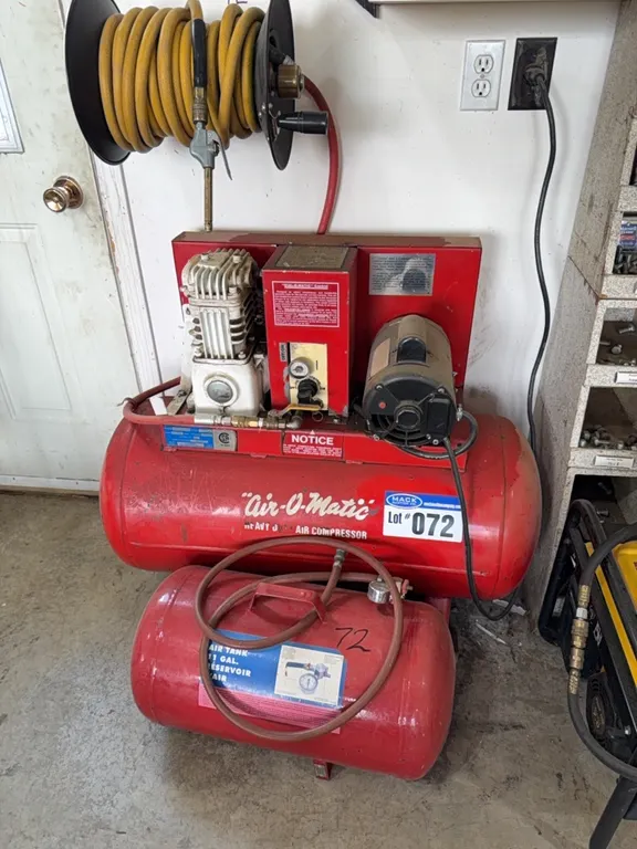 Air-O-Matic Air Compressor, Hose Reel & Portable Air Tank