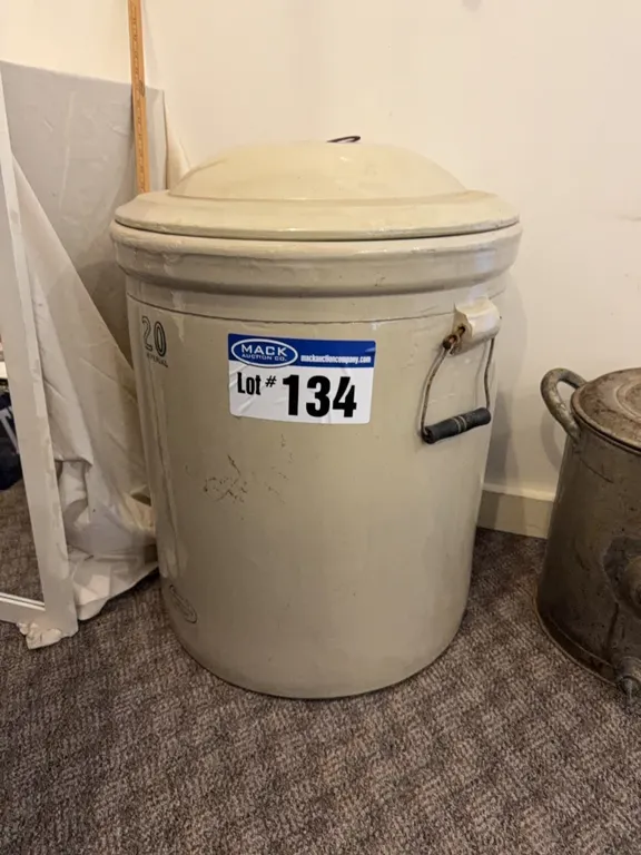 20 Imperial Gallon Crock With Lid & Metal Water Cooler