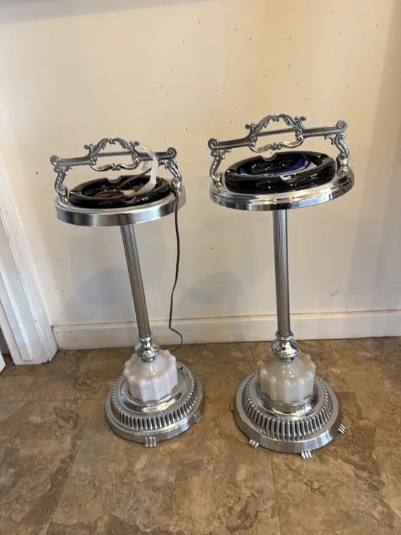 (2) Chrome & Marble Free Standing Ashtrays