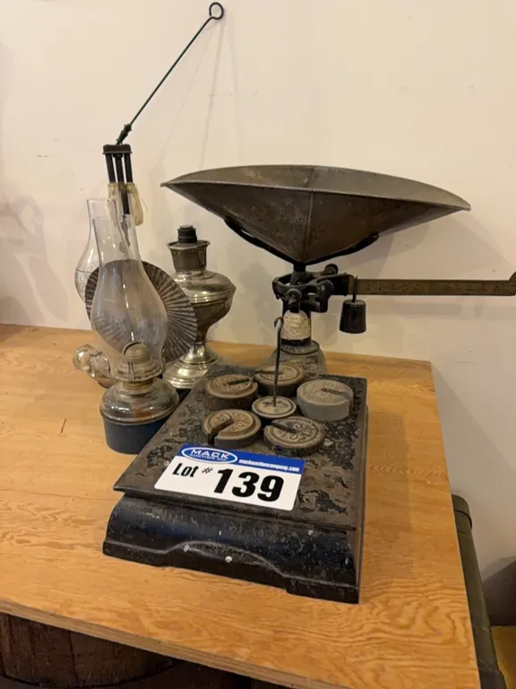 Antique Balance Scale & Lanterns