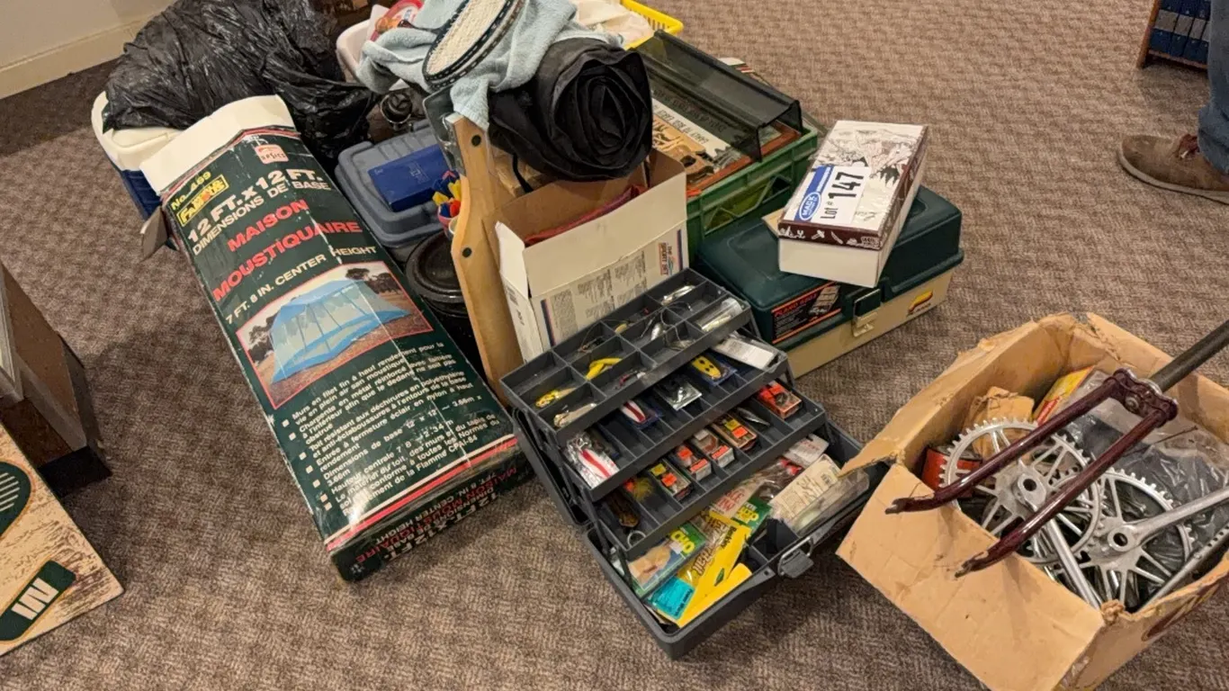 Camping & Sporting Lot; Fishing Rods & Hooks, Mosquito Tents, Lacrosse Stick, Bike Parts