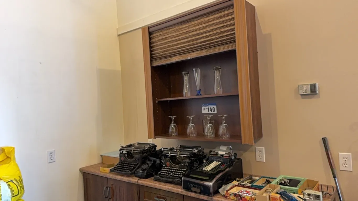 Victor Adding Machine, Type Writers, Rotary Phone, Stemware Glasses