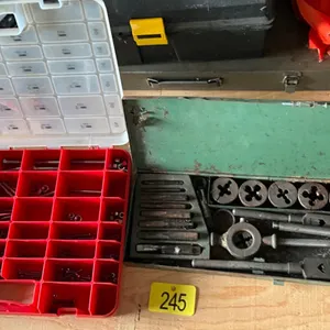 Tap and die set and assortment of bolts