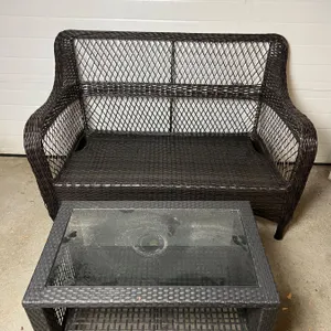 Wicker Patio Bench & Table