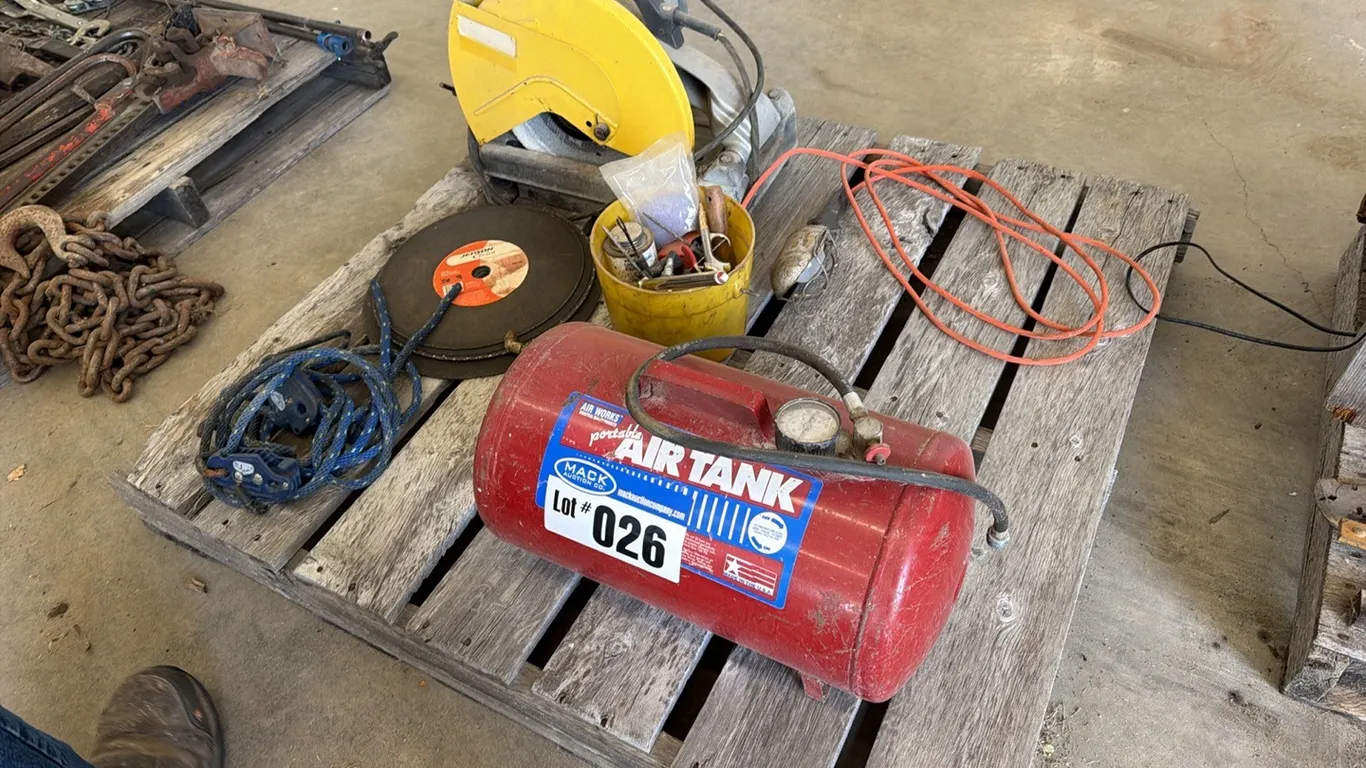 Pallet Lot; Portable Air Tank, Chop Saw, Air Chucks