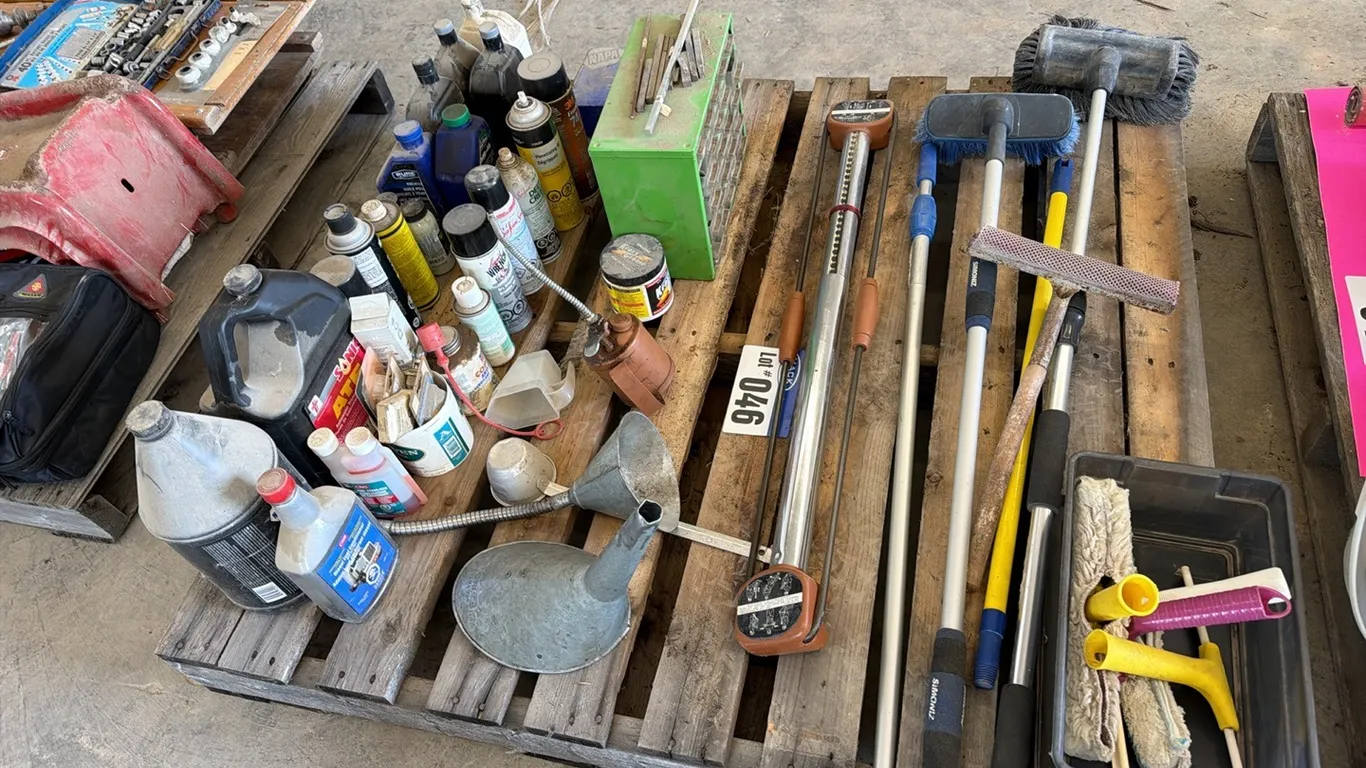 Pallet Lot; Funnels, Car Wash Brushes, Misc Oils