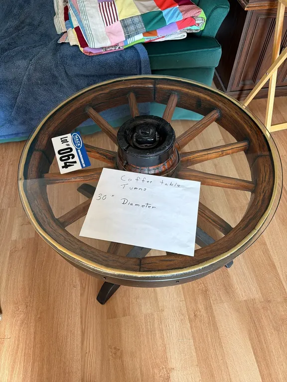 Antique Wagon Wheel With Glass Top