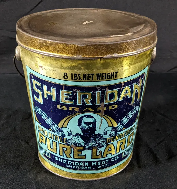 8# TIN LITHO CAN (GENERAL) SHERIDAN BRAND OPEN KETTLE RENDERED PURE LARD SHERIDAN MEAT CO WYOMING