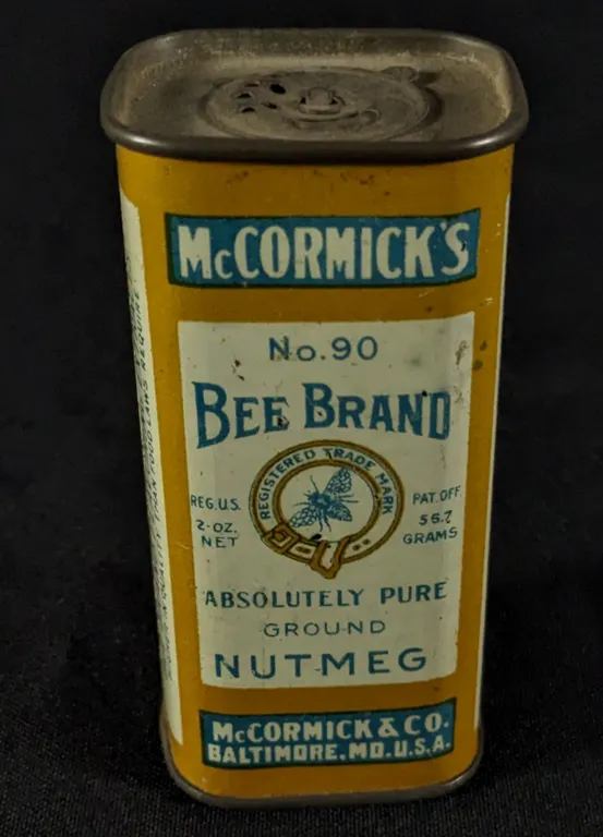 2OZ TIN LITHO SPICE CAN MCCORMICK'S BEE BRAND NO 90 NUTMEG BALTIMORE MARYLAND