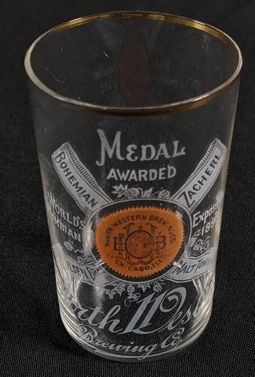 3-COLOR PRE PRO NORTH WESTERN BREWING CO CHICAGO ILLINOIS ETCHED BEER DRINKING GLASS