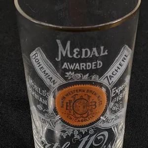 3-COLOR PRE PRO NORTH WESTERN BREWING CO CHICAGO ILLINOIS ETCHED BEER DRINKING GLASS
