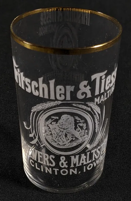 PRE PRO TRITSCHLER & TIESSE MALTING CO BREWERS & MALTERS CLINTON IOWA ETCHED BEER DRINKIING GLASS