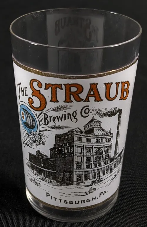 PRE PRO THE STRAUB BREWING CO PITTSBURGH PENNSYLVANIA ENAMELED BEER DRINKING GLASS
