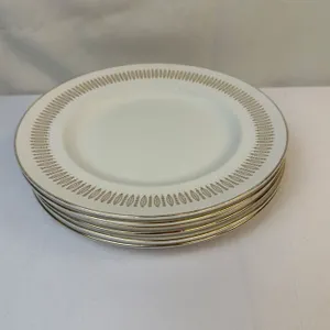 Royal Knight Staffordshire Dinner Plates, 22k Gold Feather Decor