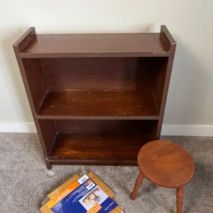 Wooden Bookshelf, Stool & Pine Corner Shelf
