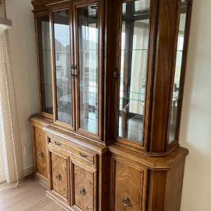 Wooden China Cabinet with Glass Shelves & Light.  (2 Pieces)