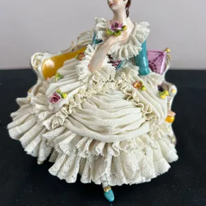 Dresden Style Porcelain Lace Seated Girl