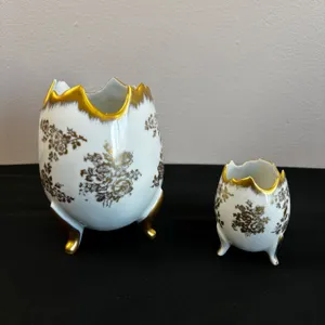 "Birks" Hand Painted Cracked Egg Vases