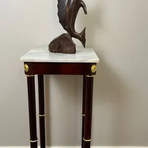 Marble Top End Table With Wooden Carved Swordfish