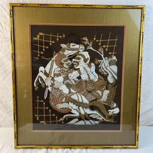 Framed Textile Artwork with Gold Frame