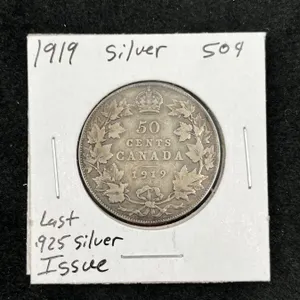 1919 Silver  Canadian .50 Cent Piece