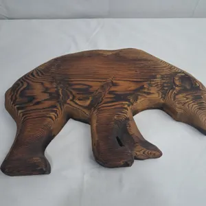 Wooden Bear Carving on Burnt Wood