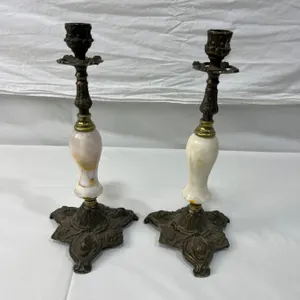 Marble Like Candle Sticks with Brass