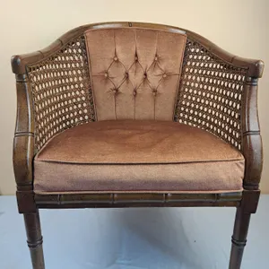 Wood and Wicker Upholstered Chair
