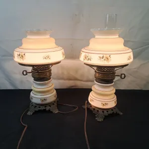 2 Vintage Electric Table Lamps (1 Missing Hurricane Glass)