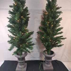 Two 4' Pre-Lit Potted Artificial Trees
