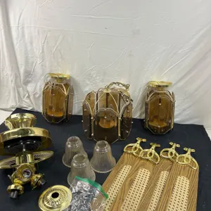 4 Brass Coloured & Glass Lighting Fixtures