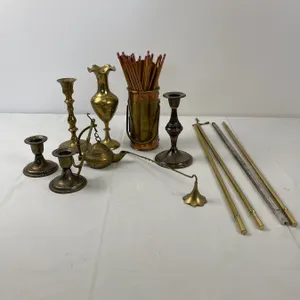 Brass like candle holder & accessories