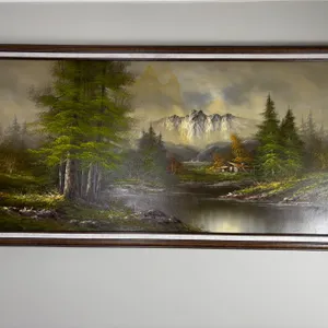 Large Waterfront Mountain Painting
