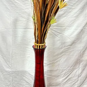Very Tall Glass Vase with Dried Foliage
