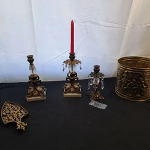 Ornate Candle Stick Holders and Brass Like Decor