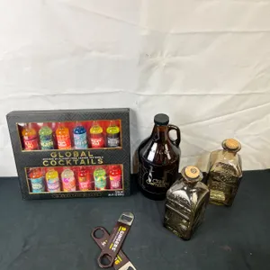 Bar ware set incl. decanters, ice bucket, Texas Mickey, beer jug, + more