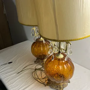 Vintage Amber Lamps with Metal Base