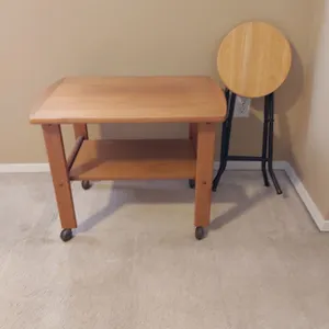 Small Wooden Cart on Wheels & Folding Wooden Top Stool