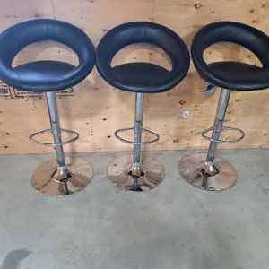 3 Chrome & Black Bar Stools