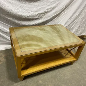 Mid Century Modern Leather Inlaid Side Table (Deilcraft Fine Furniture) with Glass Top