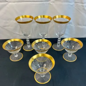 Gold Rimmed Etched Glassware